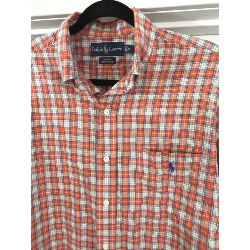 Ralph Lauren Mens‎ Blake Plaid Button Down Shirt Orange Cotton Medium